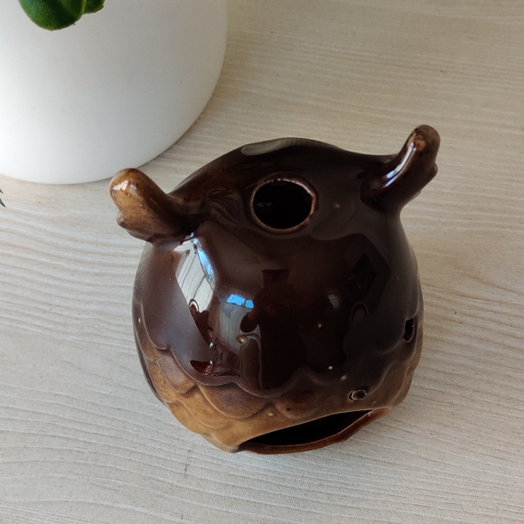 Brown Glazed Ceramic Owl Tea Light Candle Holder - Picture 5 of 8